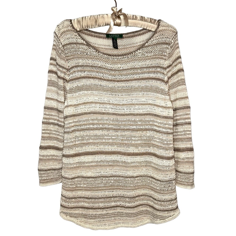LRL Ralph Lauren Sweater Top XL Neutral Loose Knit Tunic Top Cotton Blend Beachy
